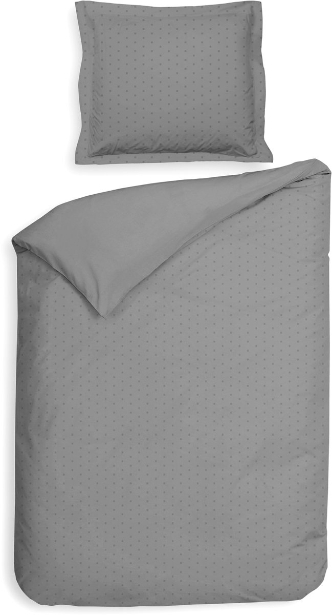 Heckettlane Dekbedovertrek Punto - Bedlinnen met Stippen - 140x200-220 cm - Eenpersoons - Grijs - Dekbedovertrek van 100% Katoen-Satijn