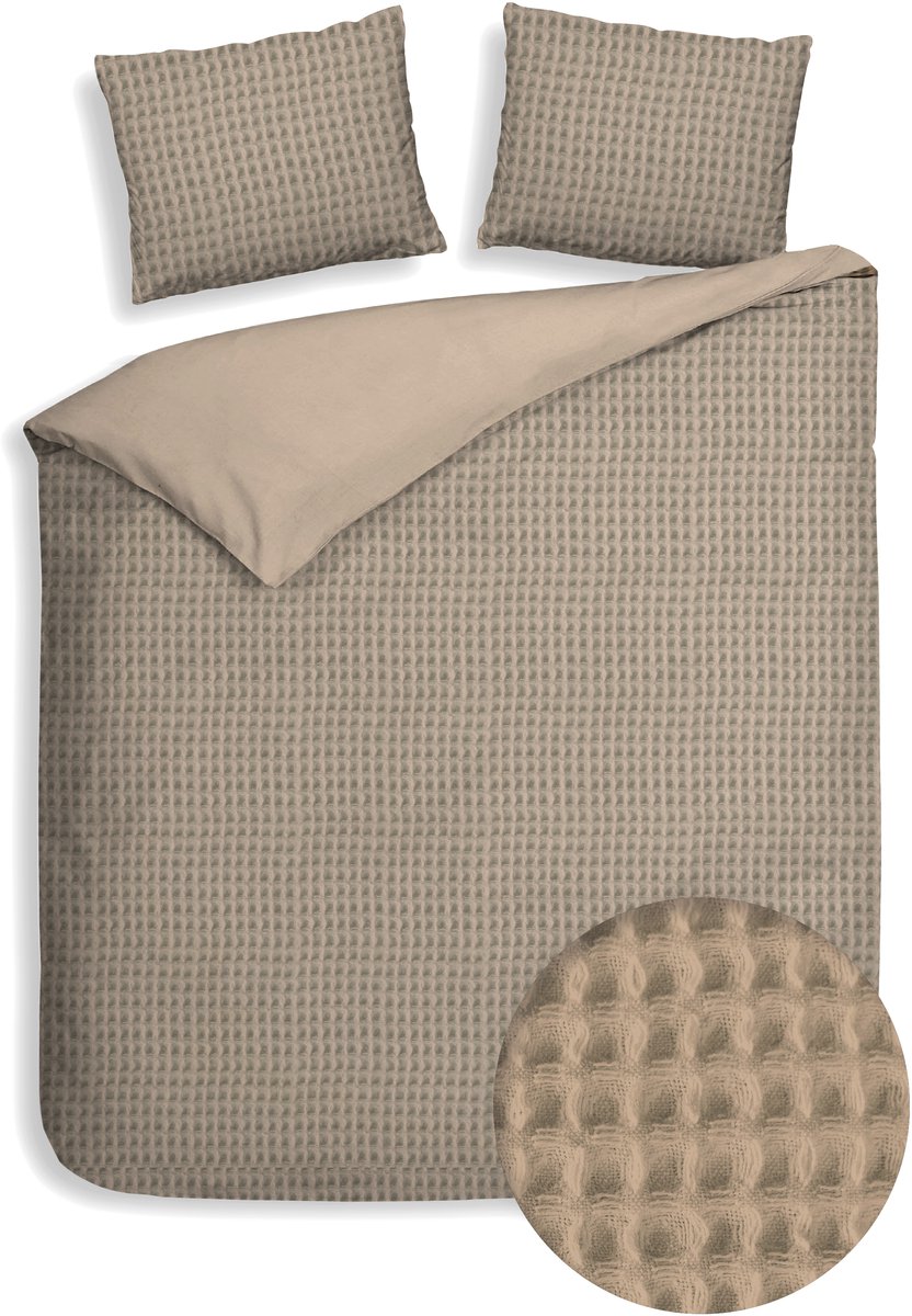 Heckettlane Dekbedovertrek Vafala - Effen Bedlinnen - 200x200-220 cm - Tweepersoons - Beige - Dekbedovertrek van Katoen Pale Khaki