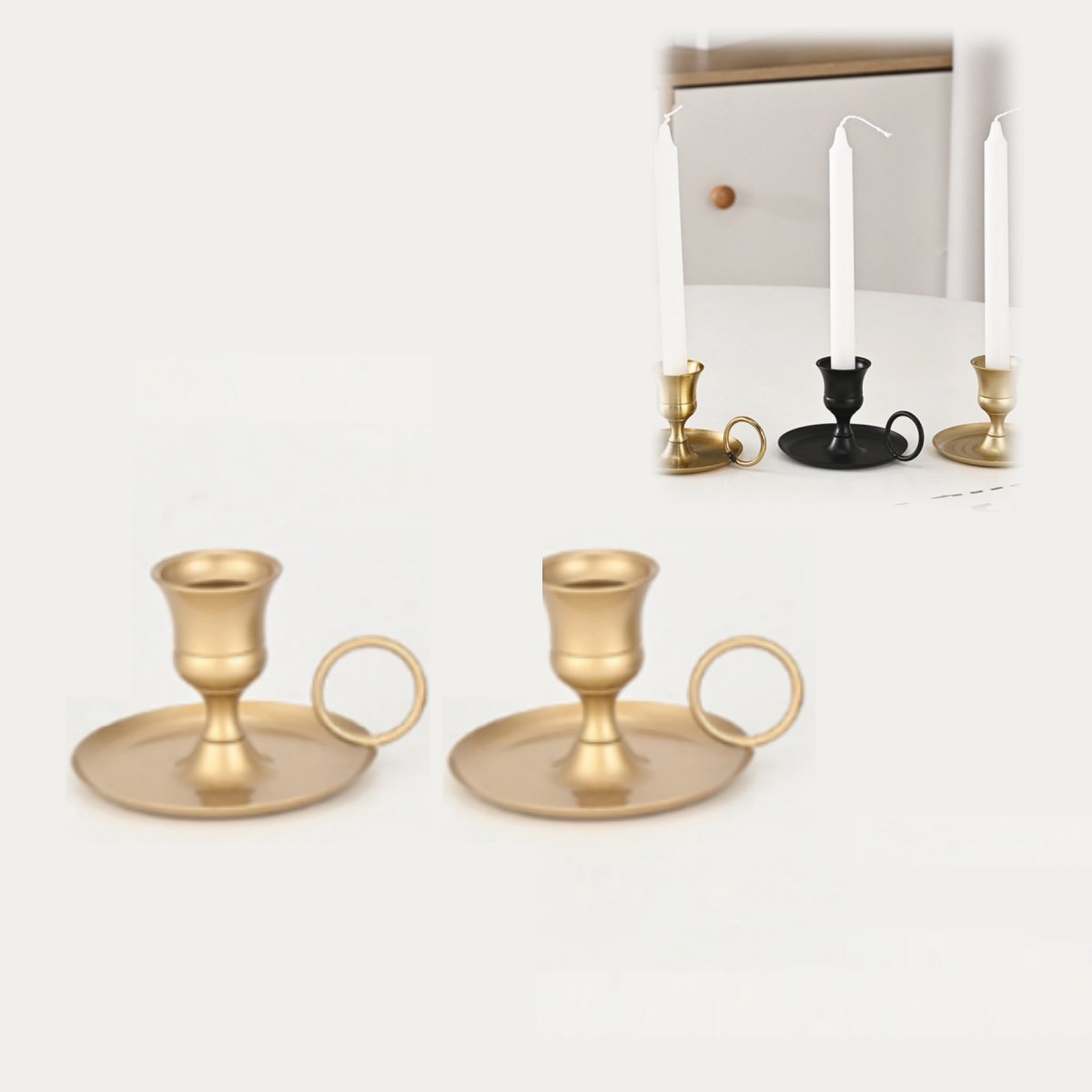 Sanorum 2 stuks - Kandelaars - Metalen kandelaars - Minimalistische stijl - Vintage - Kaarsenhouders - Ideaal voor romantische dinerdecoraties, bruiloftsarrangementen, kaarsenopstelling - Woondecoratie - gouden