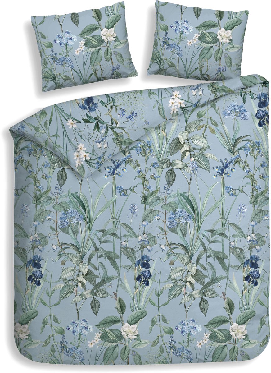 Heckettlane Dekbedovertrek Martina - Bedlinnen met Takken print - 200x200-220 cm - Tweepersoons - Blauw - Dekbedovertrek van 100% Katoen-Flanel Blue