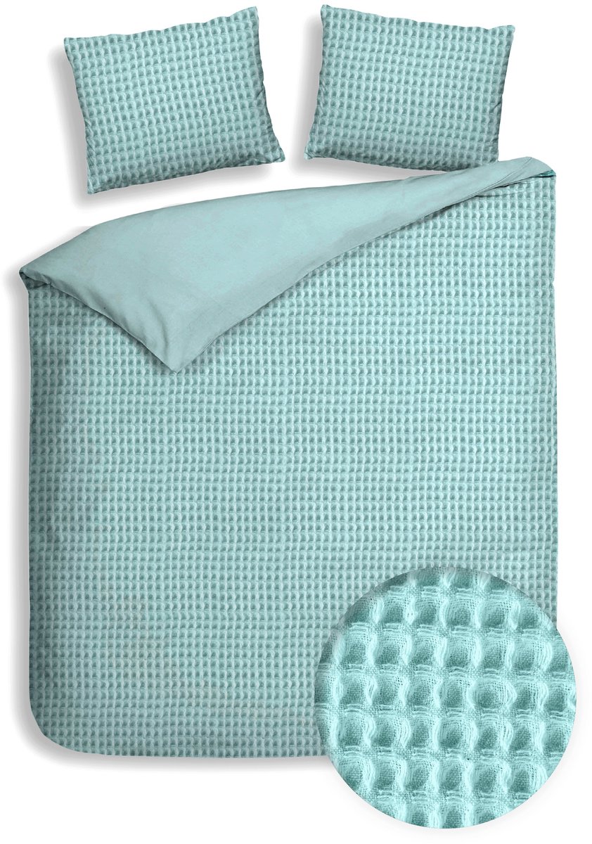 Heckettlane Dekbedovertrek Vafala - Deken - Dekbed - Sky Blue - 100% Katoen-Perkal - 260x200-220 cm + 2 slopen 60/70 cm