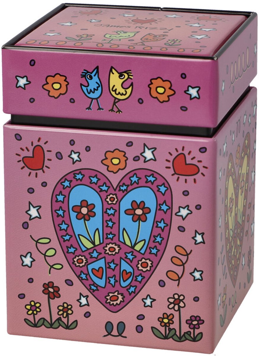 Goebel - James Rizzi | Theedoos Peace of Love| Bewaardoos - 11cm - Pop Art - 4 stuks