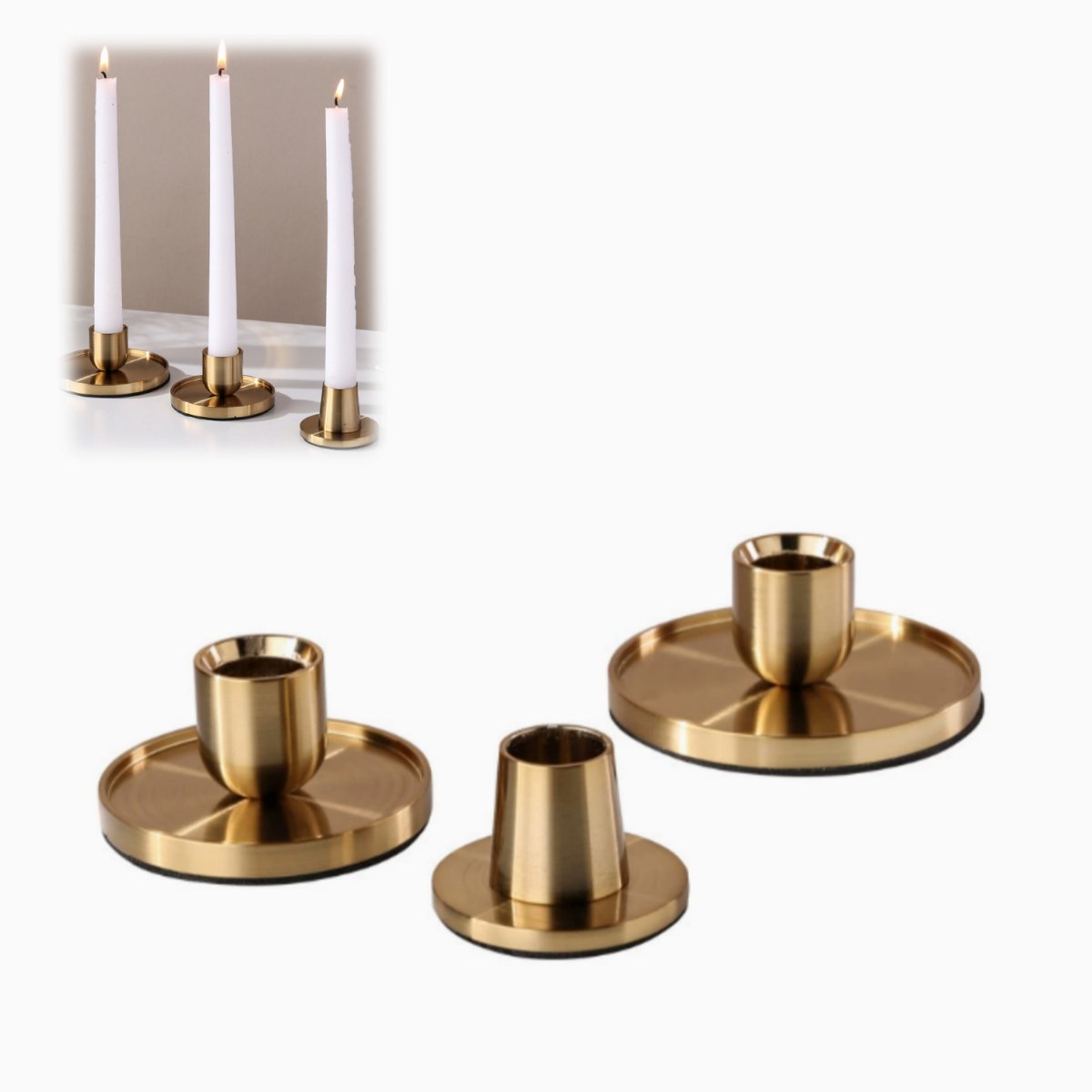 SWGOTA 3 stuks - Kandelaar - Metalen kandelaar - Minimalistische stijl - Vintage - Kaarsenhouder - Ideaal voor romantische dinerdecoraties, bruiloftsarrangementen, kaarsenopstelling - Elegant ornament - Goud