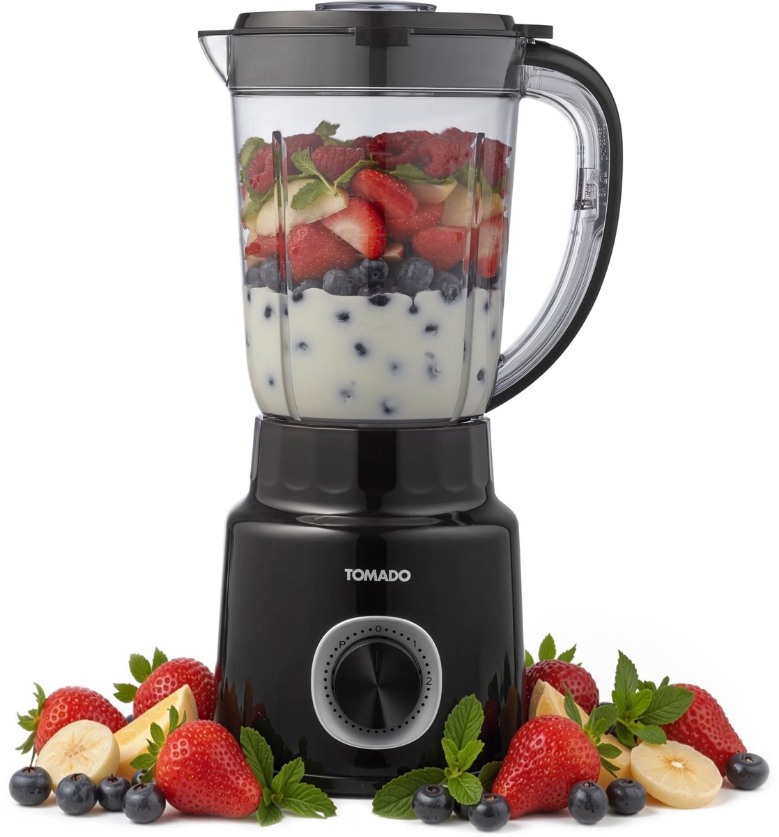 Tomado TTB1501B - Blender - 1,5 liter - 2 snelheden - 500W - Pulsestand - RVS mes -  Zwart