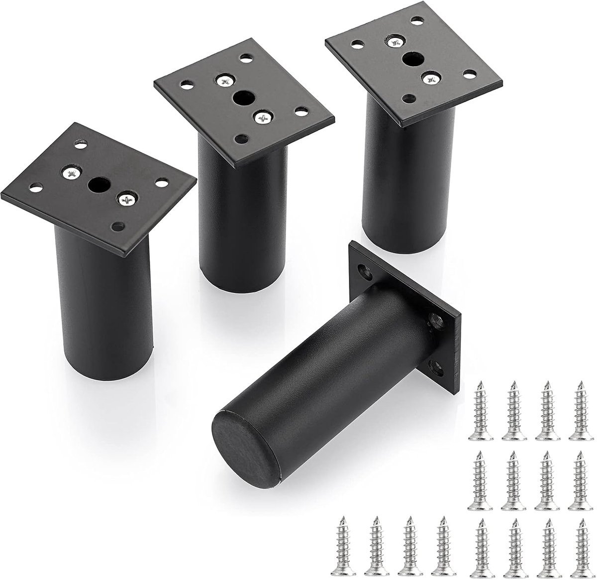 Stunq® Set van Vier Verstelbare Aluminium Meubelpoten - Zwart, 10cm Hoogte - Voor Diverse Oppervlakten