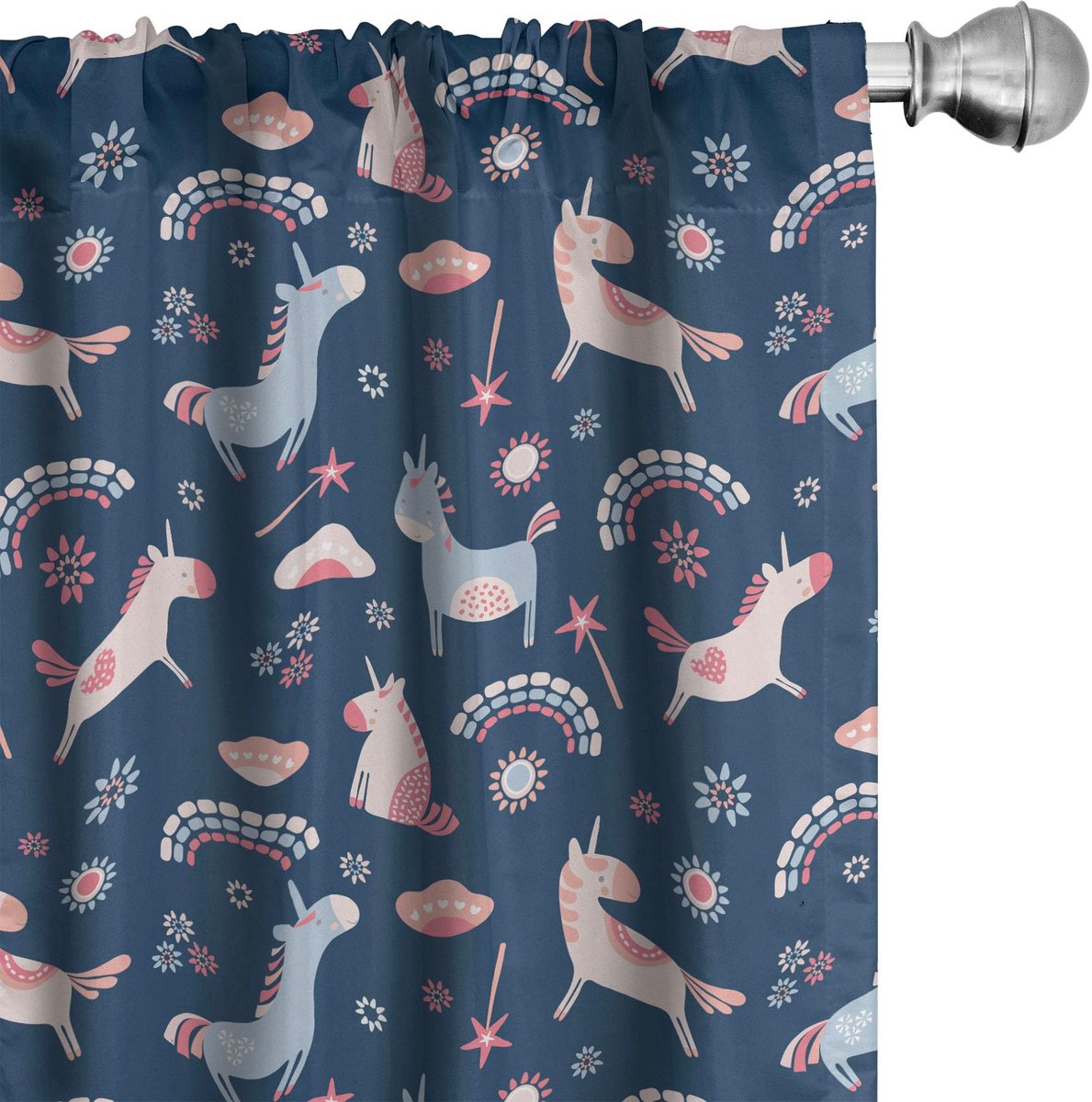 ABAKUHAUS ABAKUHAUS Gordijnen met dierenmotief – 2-delige set 75x245 cm – Nachtblauw Nachtblauw Multicolor