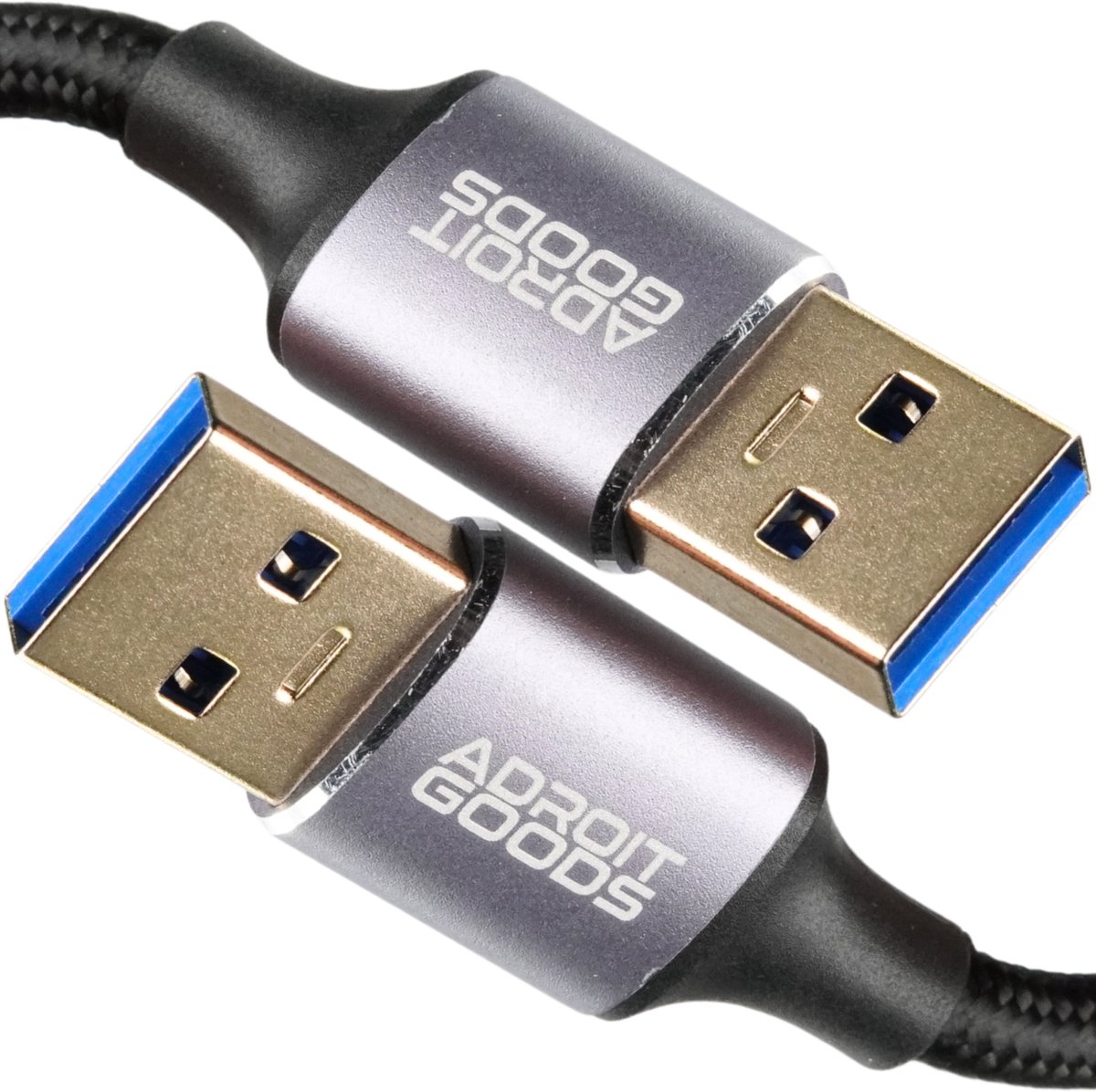 AdroitGoods USB 3.0 Man-naar-Man Gevlochten Datakabel - 5 Gbps Hoge Snelheid & 2.4A Snelladen - USB A naar USB A Adapter kabel - 1m