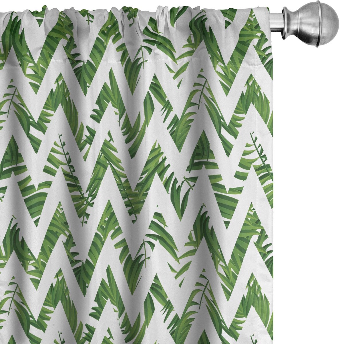 ABAKUHAUS Palmblad Gordijn – Chevron – 2x75x245 cm – Groen/Wit