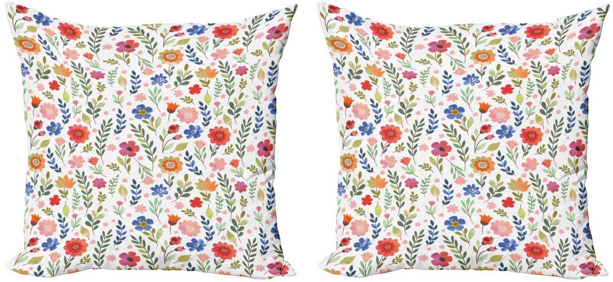 ABAKUHAUS Blume Kussenhoes Set – 2x45x45 cm – Floret, dubbelzijdig bedrukt, rits Wit