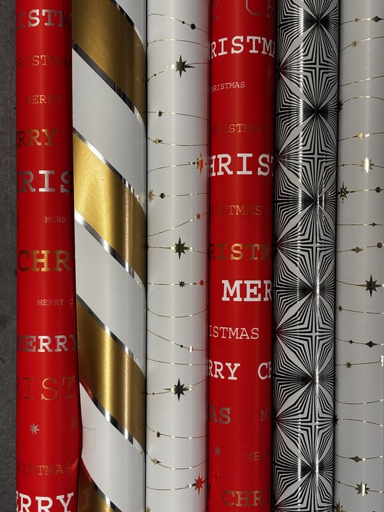 Inpakpapier Kerst Goud 6 Luxe Rollen- Breedte 70 cm - 2m lang