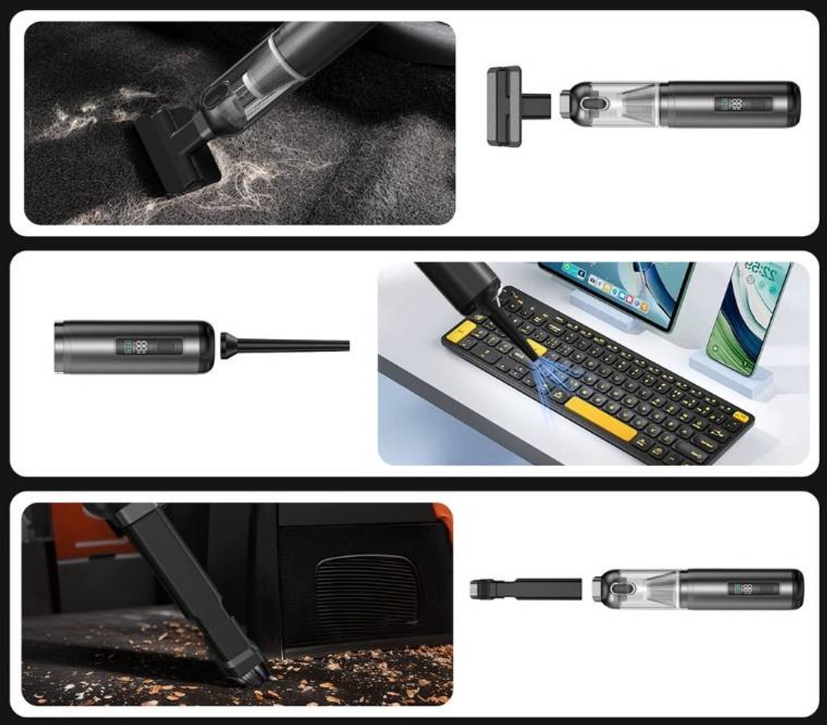 Stroom Commerce Draadloze Handstofzuiger Mini 16000Pa Zwart - afbeelding 2