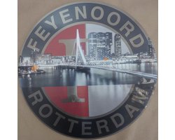 FEYENOORD Skyline Rotterdam rond Metalen Wandbord, Maat: Ø30 cm - Sport-Voetbal-F1-Racing-MotoGP-Werkplaats-Garage-Classic Cars-Man Cave-Wandbord Mancave-Kroeg decoratie-Tekstbord-Metalen wanddecoratie