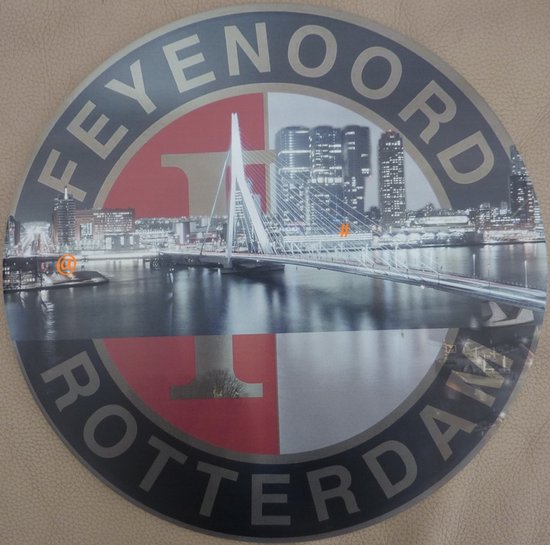 FEYENOORD Skyline Rotterdam rond Metalen Wandbord, Maat: Ø30 cm - Sport-Voetbal-F1-Racing-MotoGP-Werkplaats-Garage-Classic Cars-Man Cave-Wandbord Mancave-Kroeg decoratie-Tekstbord-Metalen wanddecoratie