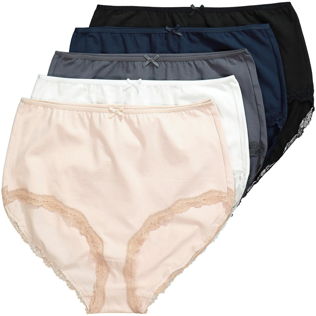 Ulla Popken - Dames - Maxislips set van 5 kanten rand - Multicolor - Maat 46+