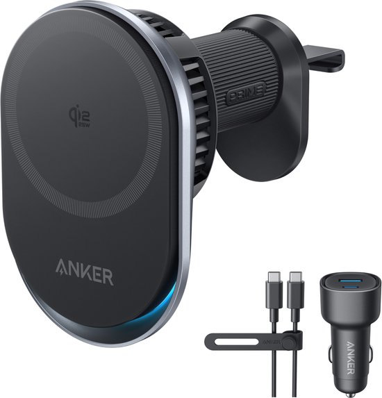 Anker Prime MagSafe-Autolader - Qi2 25W Gecertificeerde Draadloze Autolader Met TEC-Koeling - Sterke Magneten - Ventilatieroosterhouder - Inclusief 60W-Adapter (Check Geschiktheid Ventilatierooster)