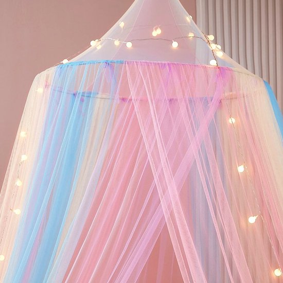 Klamboe - Regenboog hemelbedgordijn - Koepel klamboe bedtent - Met lichtsnoer - 60 x 250 cm - Verduisteringsgordijn - Meisjes klamboe bedhemel - Extra groot - Hangt aan het plafond - Regenboogkleuren — afbeelding 3