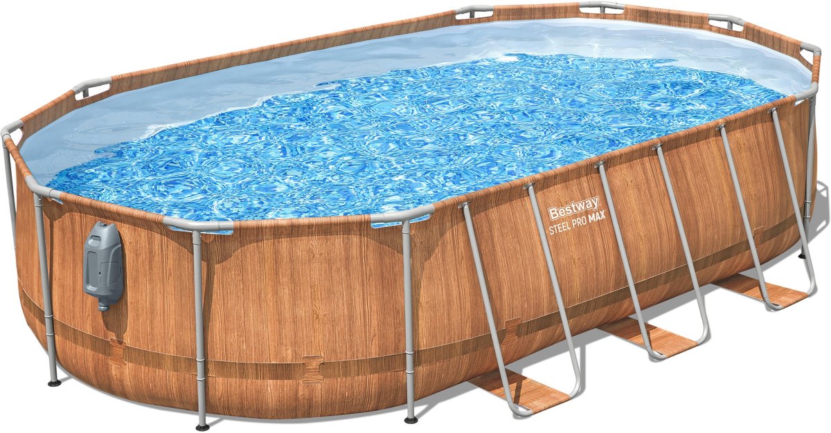 Bestway - Power Steel Swim Vista - Opzetzwembad inclusief filterpomp en accessoires - 610x366x122 cm - Steenprint - Ovaal
