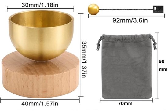Mini messing klankschaalset - met messing bel - handgemaakte kleine Tibetaanse klankschaal - met kussen - 3-in-1 meditatietool voor geluidstherapie - aromatherapie en mindfulness voor yoga, ontspanning en stressverlichting - Mooie cadeaus van Merkloos — afbeelding 2