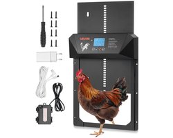 VEVOR Automatisch Kippenluik, Kippenluik met LCD-Scherm, Lichtsensor, Timer, Handmatige Verstelling, Bescherming tegen Knelen, Kippenhokluik, Kippenrenpoortopener voor Boerderij, 405 x 330 x 85 mm