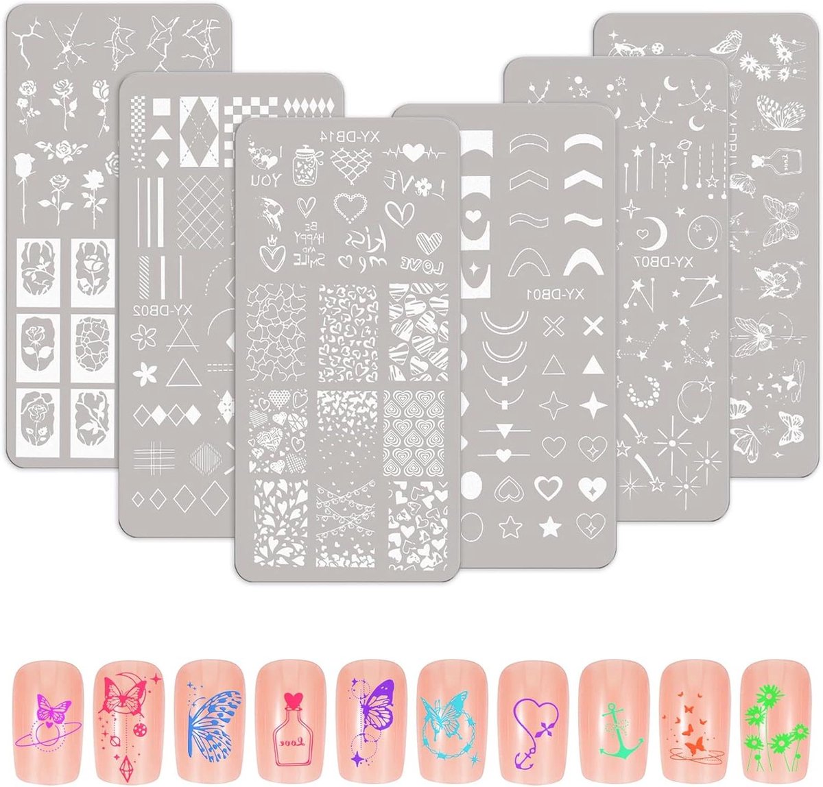 Cosensi - Set van 6 nagelsjablonen voor manicure met diverse thema's