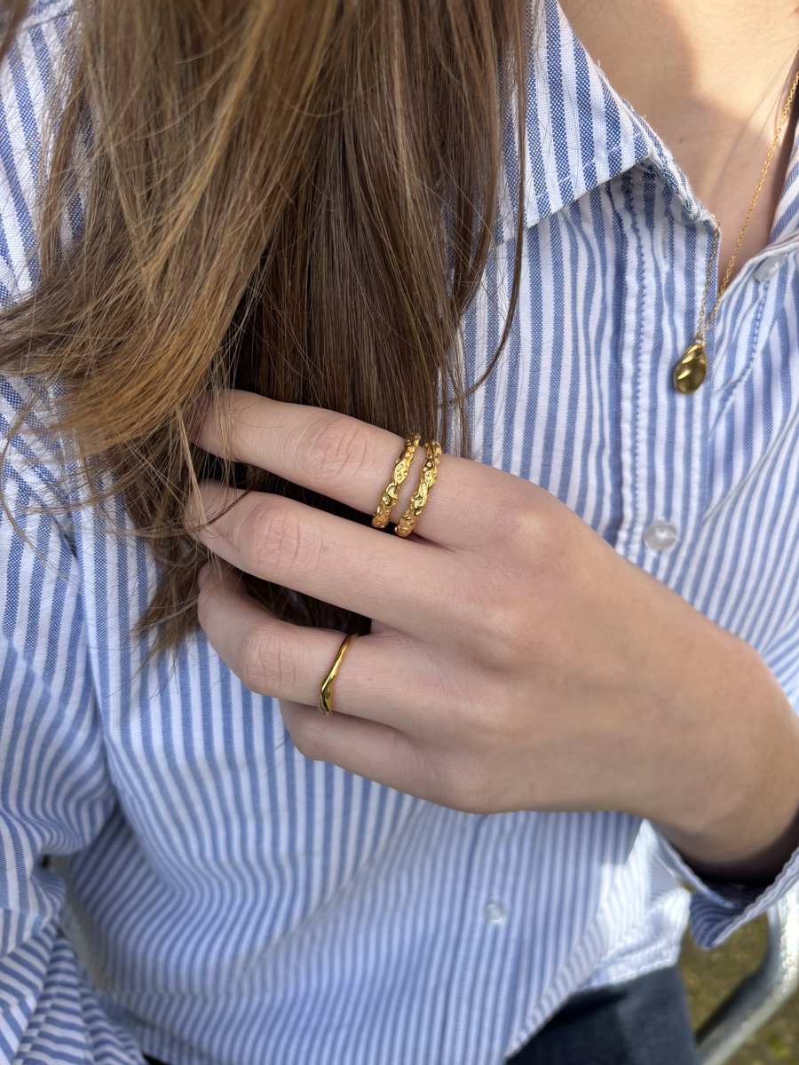 Wolff Jewelry - Rusty - Ring - Gold Plated - Verstelbaar - Vintage - Verguld - Goudkleurig - Trend - Waterproof - Dames - Cadeau - dochter - vrouw – vriendin – moeder - verjaardag