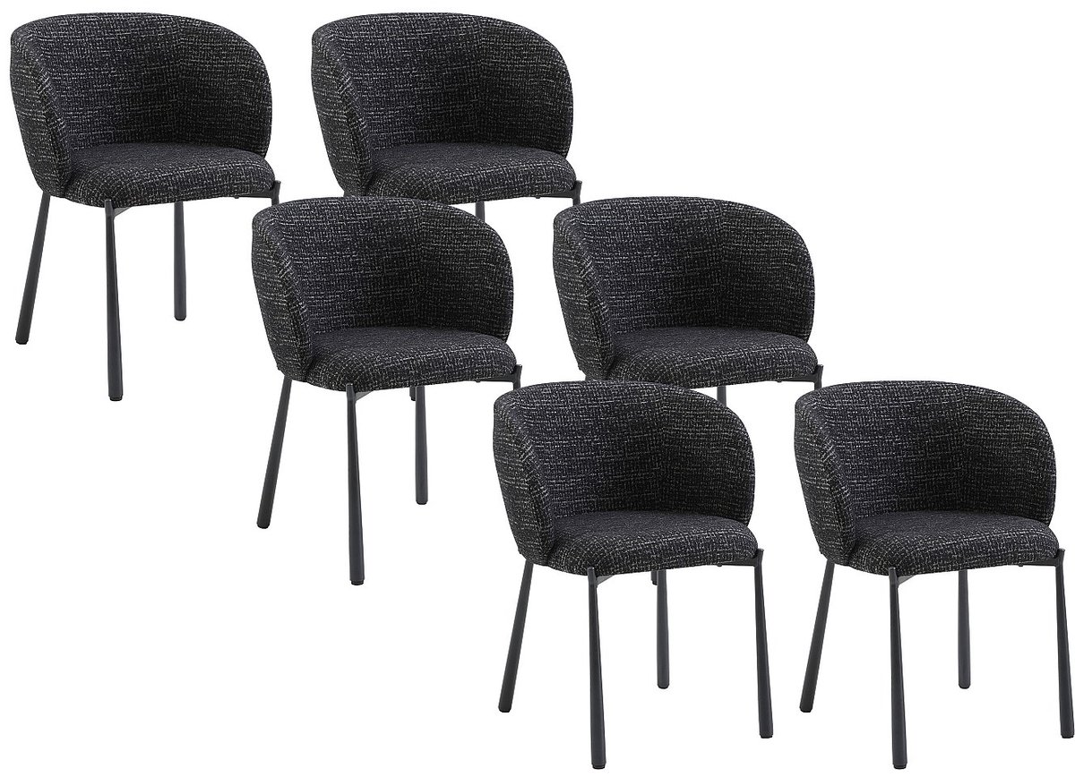 Vente-unique Set van 6 stoelen in tweedstof en metaal - Zwart - SIJOLA