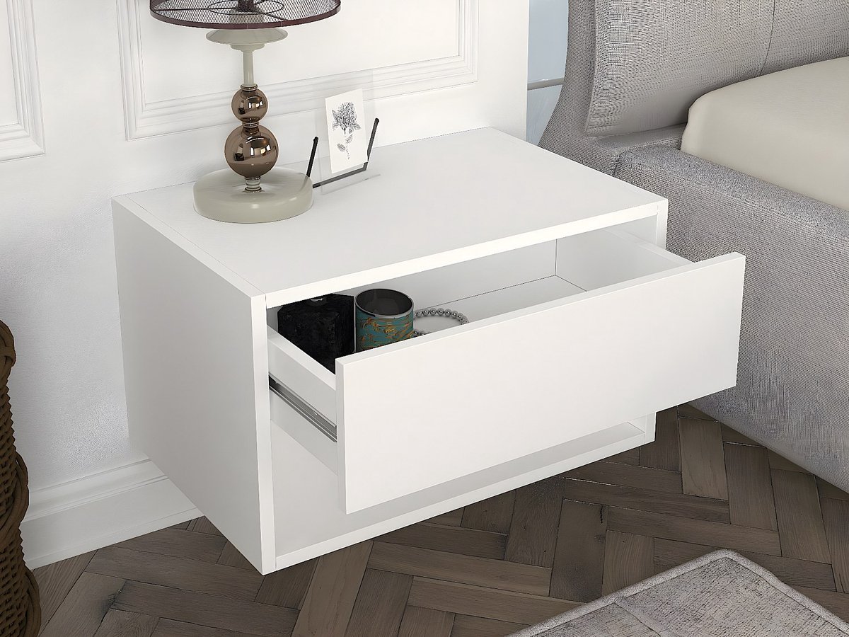Vente-unique Set van 2 hangend nachtkastjes - 1 lade en 1 nis - Wit - RITAMI