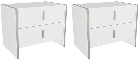 Set de 2 tables de chevet avec 2 tiroirs – Wit – CADEBA L 55 cm x H 45 cm x P 40 cm