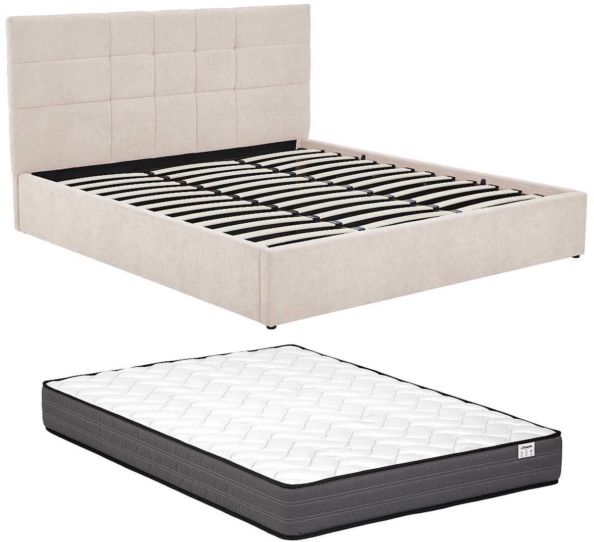Vente-unique Bed met opbergruimte stof beige 180 x 200 cm (Super King Size Bed)