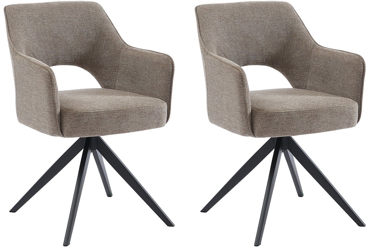 Vente-unique Set van 2 draaistoelen met stoffen en metalen armen - Taupe - KONYA