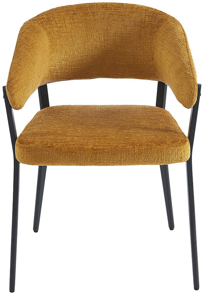 Vente-unique Set van 2 stoelen met armleuningen van stof en zwart metaal - Mosterdgeel - AVRELA Mosterdkleur