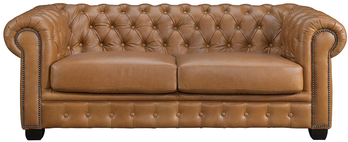 Vente-unique Chesterfield 3-zitsbank BRENTON 100% buffelleer - Vintage caramel