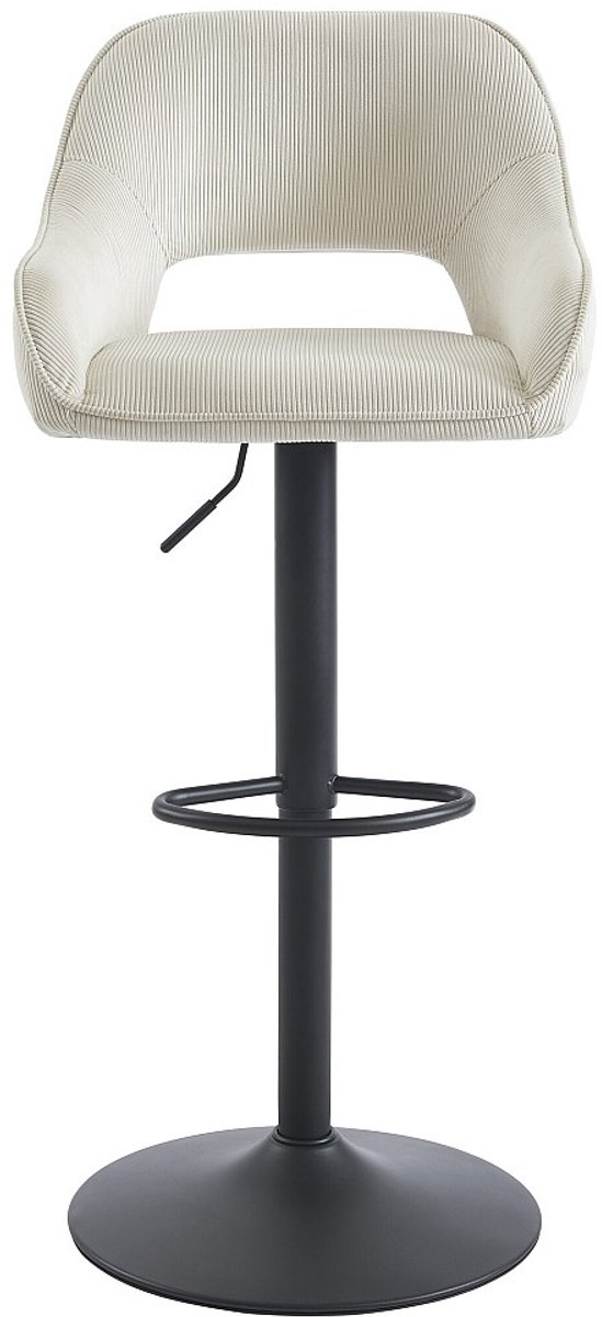 Vente-unique Set van 2 barkrukken van ribfluweel en zwart metaal - Verstelbare hoogte - Crèmewit - ZINEA L 51 cm x H 113.5 cm x D 54 cm