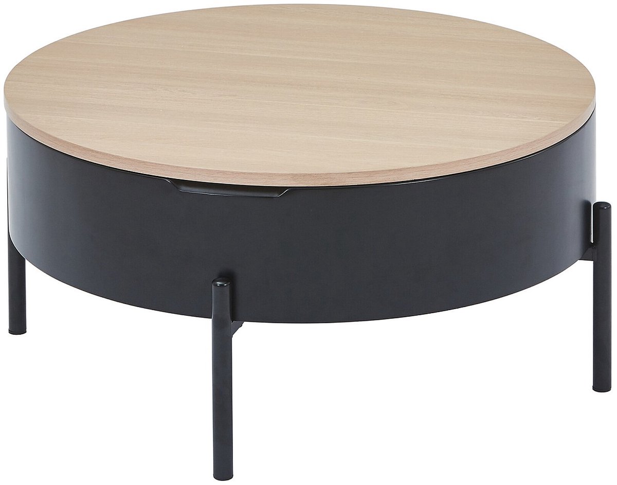 Vente-unique Salontafel met opklapbaar blad van MDF en metaal - Zwart en naturel - NIMORA Zwart, Natuurlijk licht