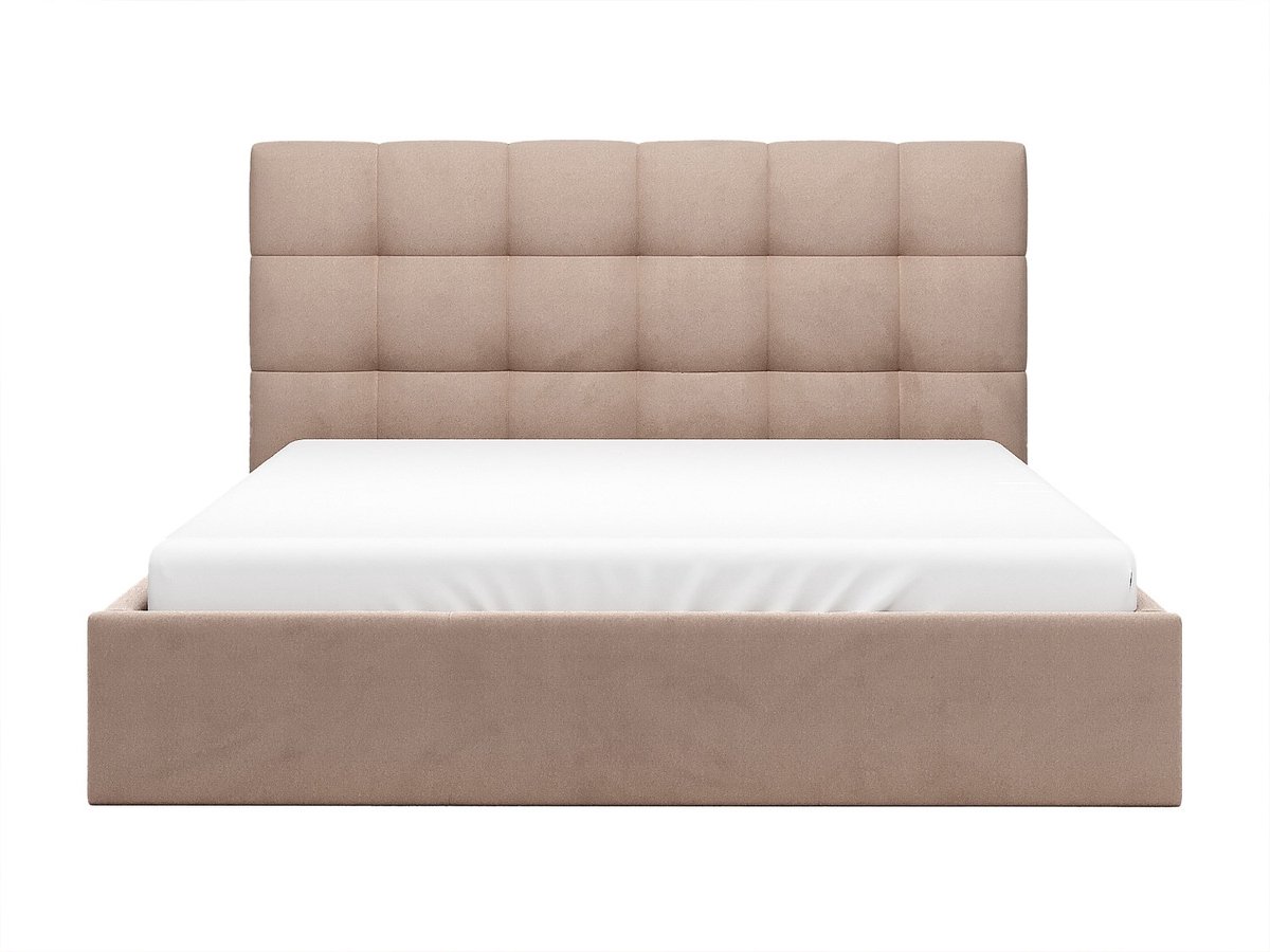 Vente-unique Bed met opbergruimte fluweel beige 180 x 200 cm (Super King Size Bed)
