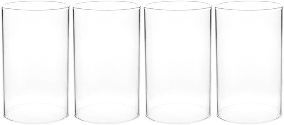 Cosensi - Decoratieve glazen kaarsenhouder set voor eettafel met cilindervormige schaduw en schoorsteen - 4 stuks