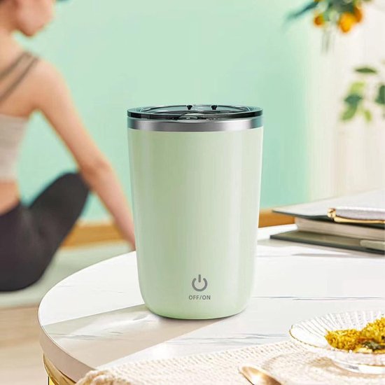 Slimme Zelfroerende Mok Met Temperatuurdisplay - Automatische Magnetische Koffiebeker Groen