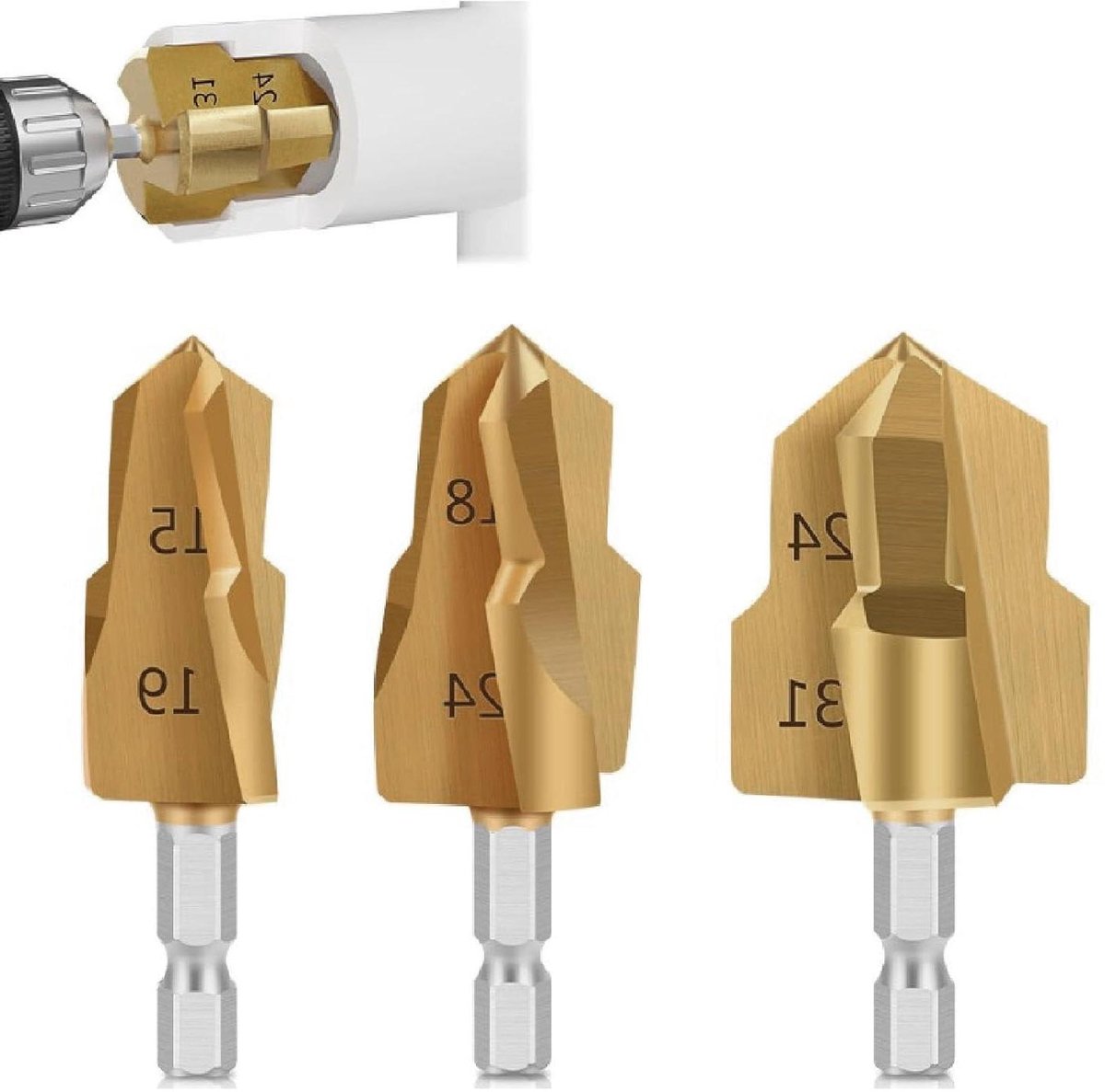 Cosensi - Set van 3 PPR-hijsboren voor Pijpruimingswerk - Ø20/25/30 - Met 1/4'' Zeskantschacht - Voor PPR, PVC, Plastic en MPP Buizen