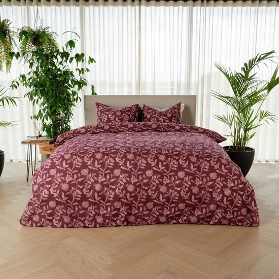 Kayori Ana Housse de Dekbed Katoen - 200x200-220 + 2 taies - Deux personnes - Dessin Uniek - Rouge