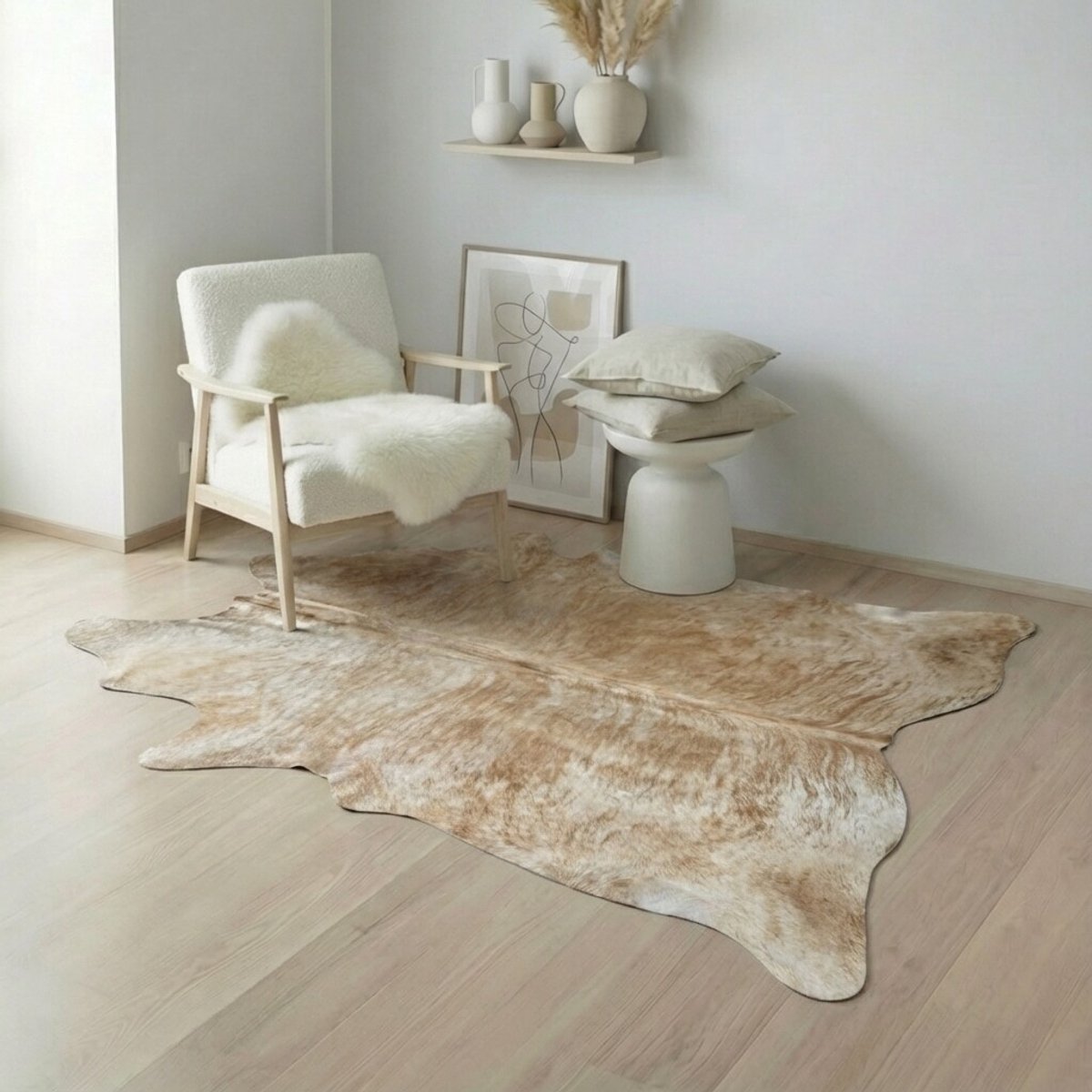 Koeienhuid Vloerkleed - Beige / Champagne / 0178 - 216 x 180 cm - Koeienkleed / Koeienvel / Dierenvel / Dierenhuid / Koehuid Tapijt