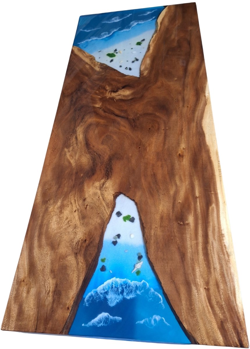 Hoexs Unieke Epoxy Resin Tafel –260x100cm - Notenhout – Perfecte Eyecatcher - River Table