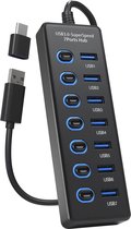 Nuvance Usb Hub - 3.0 – 7 Poorten - Usb Splitter – USB C Hub/Adapter - Universeel - Aan/Uit Switch - met Licht - Zwart