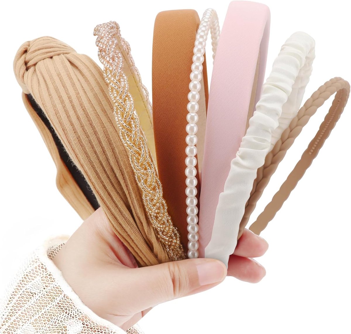 Famanu - Dames haarbanden met parels, antislip, bloemmotief, gevoerde vintage set