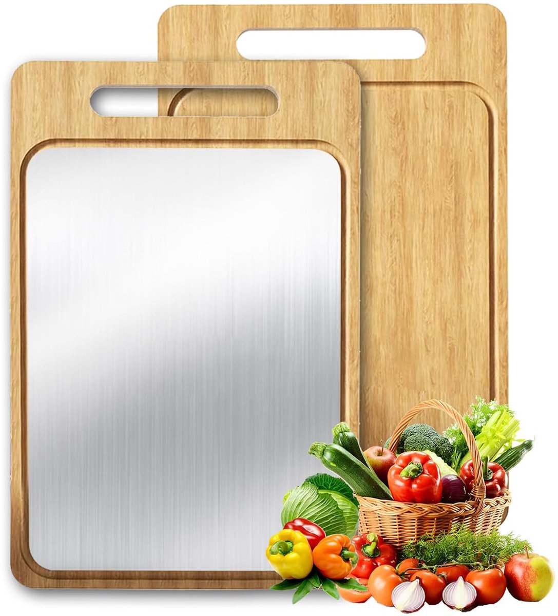 Rivv Dubbelzijdige Snijplank - Bamboe & Titanium Snijplank - Professionele Houten Snijplank voor Vlees, Groenten & Brood - Duurzame Keukenplank - 39×28 cm
