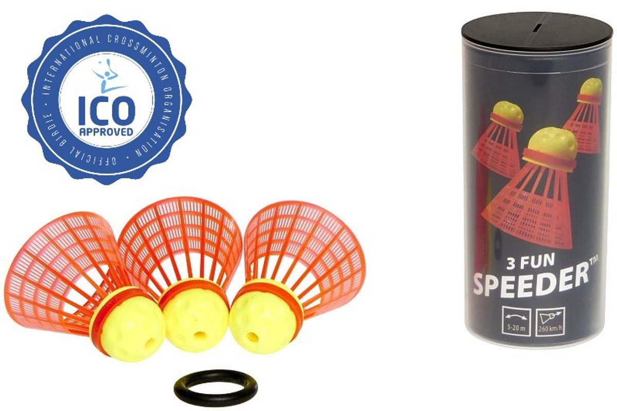 Speedminton® FUN Speeder Tube - 3 stuks - speedbadminton - crossminton - speed air badminton shuttle - Rood
