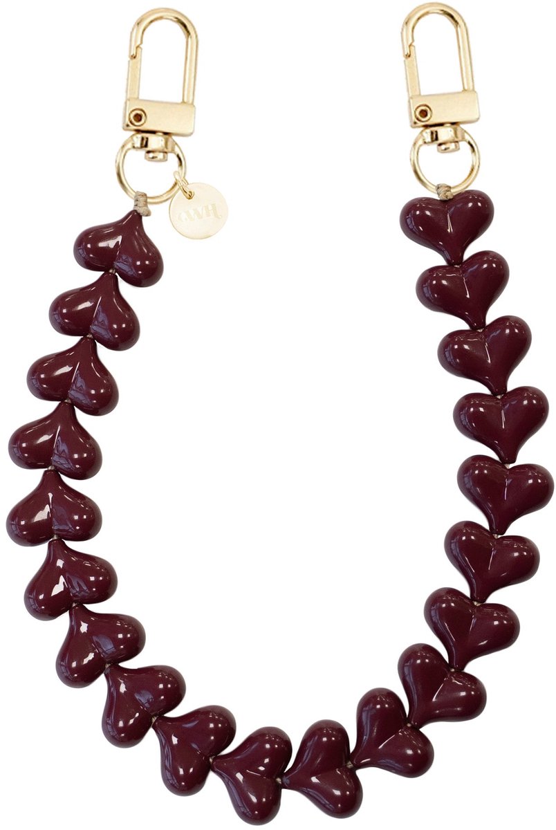 xoxo Wildhearts telefoonkoord - Funky Hearts Charm Cord (Burgundy) - Geschikt voor iPhone - Geschikt voor Samsung - Universeel Phone Cord - Telefoonketting - Bedeltje voor telefoon - Telefoonhanger - Ketting met hartjes - Bordeaux rood / Burgundy