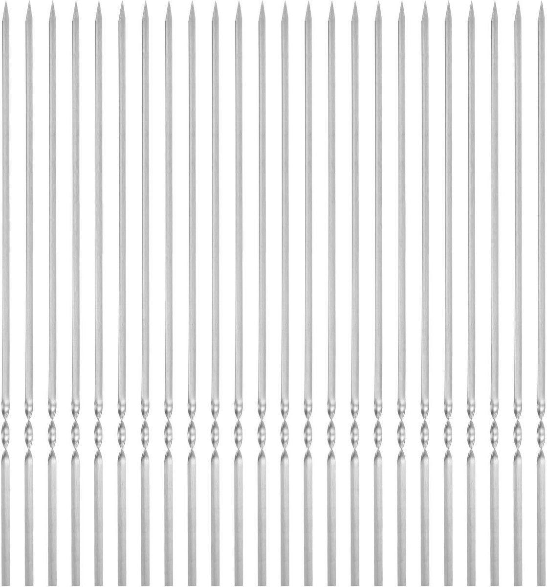 Cosensi - Barbecue spiesen set, 24 stuks, roestvrij staal, 40 cm lang, 5 mm breed, herbruikbaar - BBQ accessoires voor vlees & garnalen grillen
