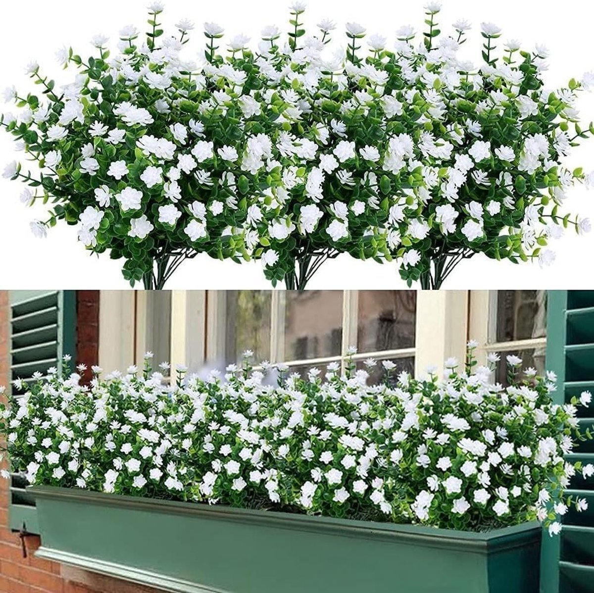 Cosensi Kunstbloemen voor balkon, 6 bundels UV-bestendige plastic bloemen, decoratie voor binnen en buiten, weerbestendige balkonplanten en bloembak. Any