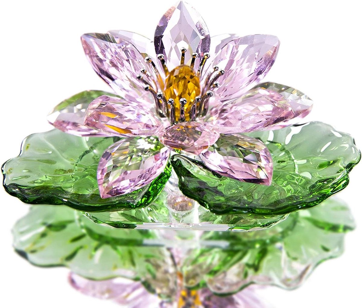 Cosensi - Roze kristallen lotusbloem woondecoratie voor Feng Shui in geschenkdoos