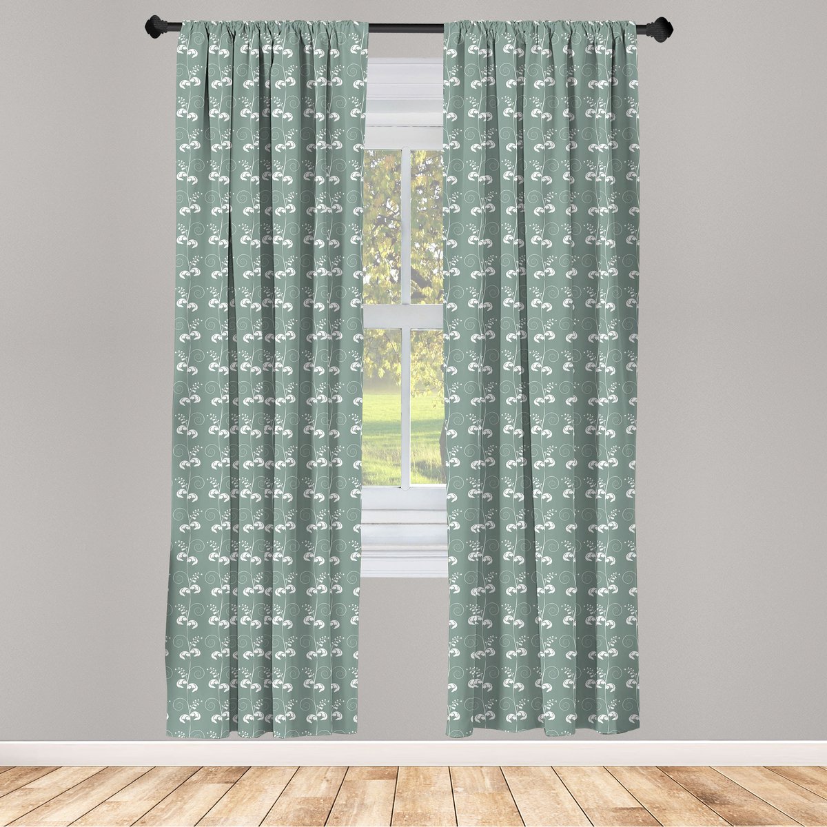 ABAKUHAUS Raamgordijnen – Licht saliegroen-wit 2×75×225 cm – Microvezel – Halfverduisterend